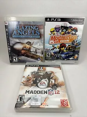 PS3 3 Game Lot PlayStation 3 Complete Mod Nation Racers Madden 12 Blazing Angels • $8.79