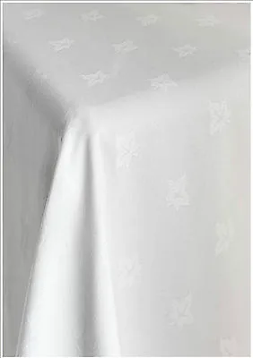 White Table Linen Tablecloth 100% Egyptian Cotton Satin Band & Ivyleaf 11 Sizes • £8