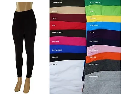 Women Cotton Spandex Misses N Plus Full Length Leggings Gym Yoga 20 Colors S-5xl • $13.99