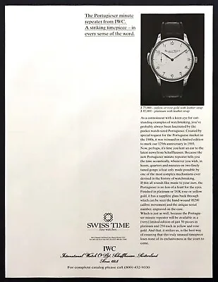 £8.90 • Buy 1995 IWC Portugieser Minute Repeater Watch Limited Edition Photo Promo Print Ad