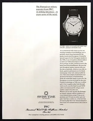 1995 IWC Portugieser Minute Repeater Watch Limited Edition Photo Promo Print Ad • £7.70