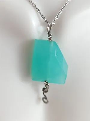 Vintage Sterling Silver Faceted Blue Green Gemstone Necklace 18  - 8.8 Grams • $28