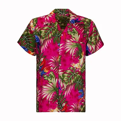 Mens Hawaiian Shirt Stag Beach Hawaii Aloha Summer Holiday Pink New Parrot • £9.99