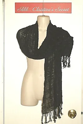 MAURICES Scarf Shawl Wrap Hijab Black Long Rayon Blend Fringes India 8XLNT++ • £17.30