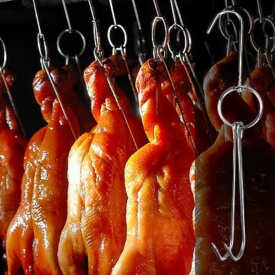 Stainless Steel Double Meat Hooks Roast Duck Bacon Shop Hook BBQ Grill Hanger • $8.91