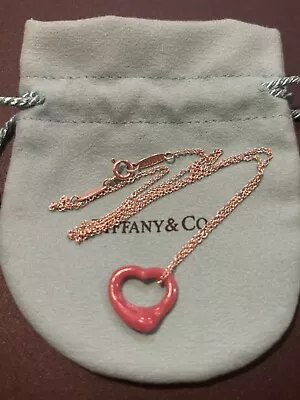 Tiffany Elsa Peretti Open Heart Pink Rhodonite Charm Necklace • $400