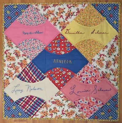 Vintage Embroidered Friendship Quilt Blocks Wall Hanging Provenance Of The Names • $13