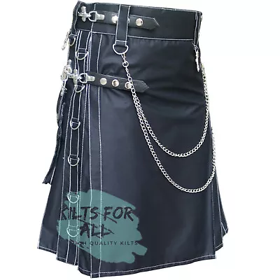 $54.97 • Buy Black Stud Utility Kilt With White Thread - Kilts By US Seller