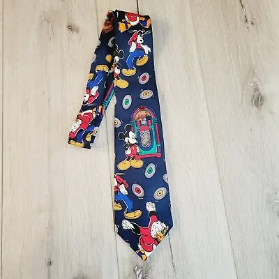 Vtg Disney Mickey Mouse Goofy Scrooge Duck Jukebox Records Music Cartoon Necktie • $6.99