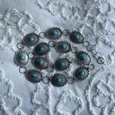 Vintage 201g Sterling Silver Concho Belt Southwestern Turquoise  • $650