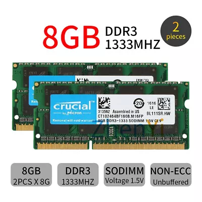 Crucial 16GB 2x 8GB PC3-10600 RAM For MacBook Pro 13''/15''/17''Early/Late 2011 • $23.99