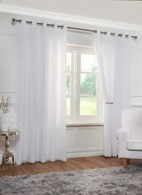 Pair Eyelet Ringtop Sheer Lined White Voile Curtains In 5 Sizes • £24.99