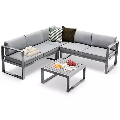 5 Seater L Shape Aluminium Garden Corner Sofa Set Sectional Patio Furniture Set • £624.95