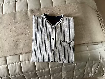 Comptoir Des Cotonniers Striped Mandarin Collar Long Sleeved Shirt Size 2 Eu • £15.95
