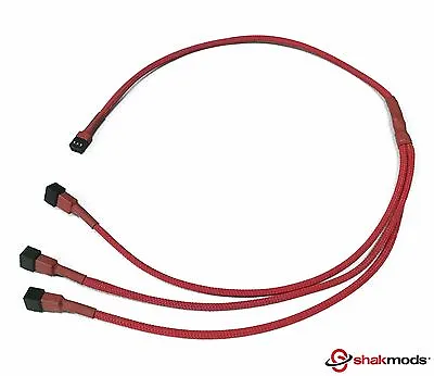 Shakmods 3 Pin Fan To 3 Ways Y Splitter 60cm Red Sleeved Extension Power Cable  • $8.70