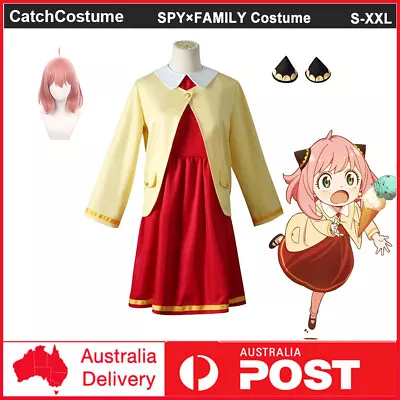 Anime SPY×FAMILY Anya Forger Cosplay Costume Pink Wig Womens Halloween Outfits • $18.91