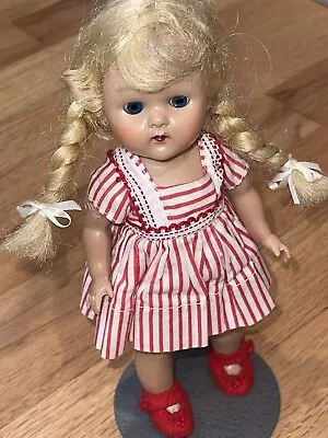 Vintage Vogue Blond Braid Ginny Doll In Tagged Dress Painted Lash • $60