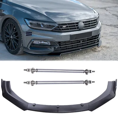 Front Bumper Lip Spoiler Splitter Body Kit + Strut Rods For VW Passat B7 Sedan • $90.35