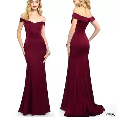 Camille Crepe Satin Off The Shoulder Mermaid Dress Gown In Wine Women’s Size 6 • £96.41