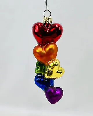 Vintage Rainbow 6 Heart Stack Tower Glass Valentine Day Love Christmas Ornament • $48