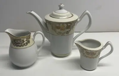 Meito China Japanese GoldWhite Coffee Pot Sugar Bowl With Creamer ( M121) • £20.92