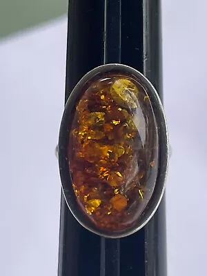 Vintage Large Native American Navajo Sterling Silver Amber Beautiful  Ring • $68.95