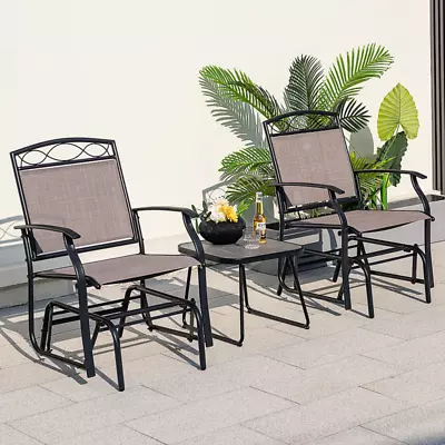 Set Of 2 Outdoor Metal Glider Armchairs With Weather-Resistant Fabric • $272.95