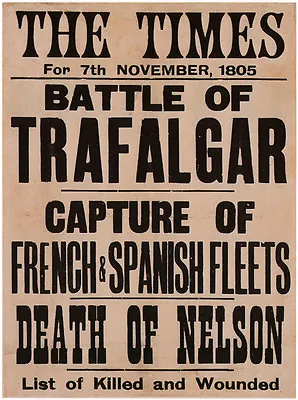 £6.38 • Buy THE TIMES HEADLINES United Kingdom 1805 Battle Of Trafalgar Nelson's Death Print