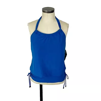 NEW MagicSuit Cybil High Neck Halter Side Tie Blouson Tankini Top 8 Ocean Blue • $55