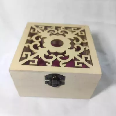 Box Small Wooden Jewelry Storage Box Manual Lock Pink Inner Pillow • $5