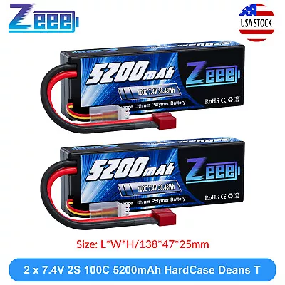 2x Zeee 7.4V 100C 5200mAh 2S LiPo Battery Deans Hardcase For RC Car Truck Heli • $34.27