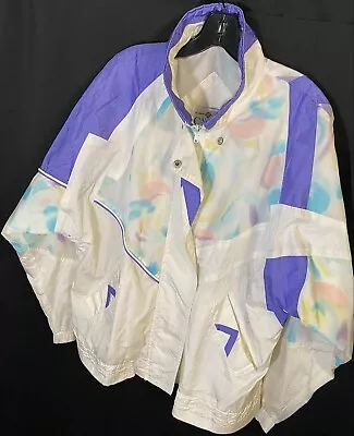 Vintage 90s Casual Club Windbreaker Jacket Geometric Vaporwave Memphis Milano L • $22.49