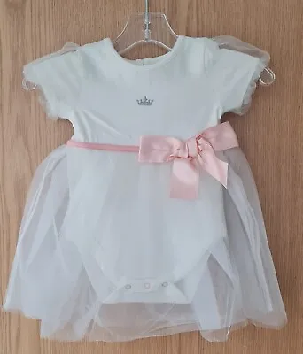 River Island Baby Girl Occasion 6-9 Months 74cm Dress With Bow - Cream RRP £25 • £12.99