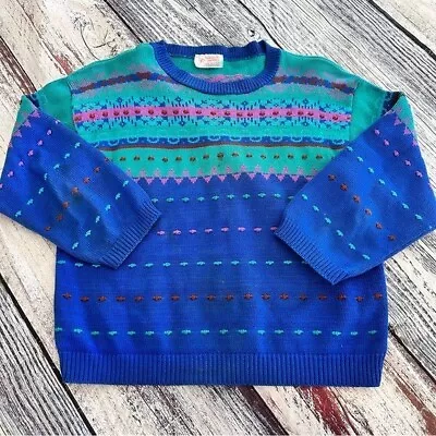 Vintage Cotton Knit Vibrant Colorful Funky Sweater • $19.25