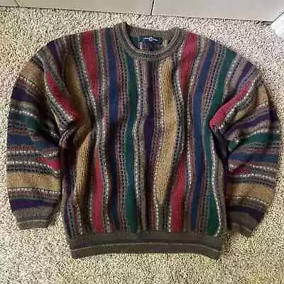 Vintage Cotton Traders Coogi Style 3D Texture Knit Sweater Multicolored Size L • $95