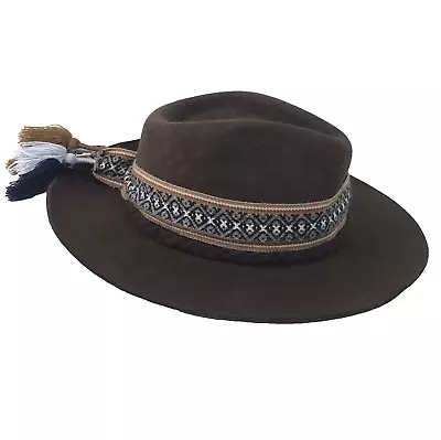 VTG Borsalino Calidad Superior Fedora Hat Dark Brown Felt Tassels ITALY SZ US 7 • $119.99