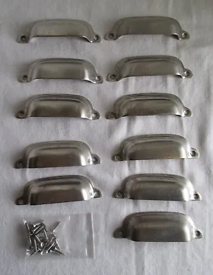 $29.95 • Buy Vtg Bin Cup Pull 4  Nickel Plated Over Brass Lot Of 11  Cabinet Cupboard Drawer