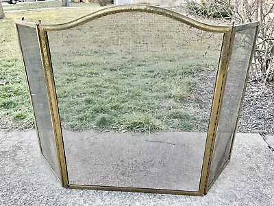 Vintage Folding Fireplace Guard Cover Screen Black Mesh Brass Gold Metal + • $100