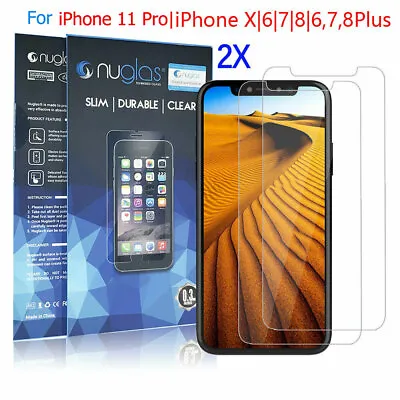 $6.95 • Buy IPhone 11 Pro XS Max X 8 7 6 6S Plus 2x Nuglas Tempered Glass Screen Protector 