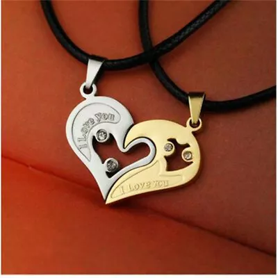 £2.83 • Buy 2pcs Couple Heart Love Girlfriend Boyfriend Lovers Pendant Necklace With Cord YU