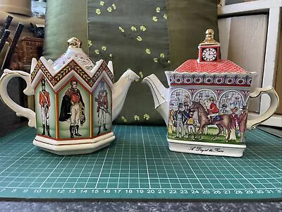 2xVintage James Sadler Ceramic Teapot Battle Of Waterloo/Day At The Races C.1980 • £7.67