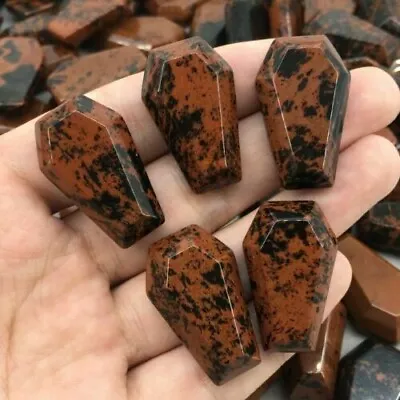 5pcs Natural Mahogany Obsidian Coffin Quartz Carved Crystal Reiki Healing • $7.64