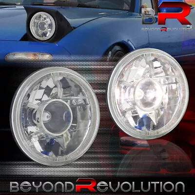 7  Round H4 Conversion Crystal Glass Halo LED Projector Head Lights Lamps Chrome • $26.99