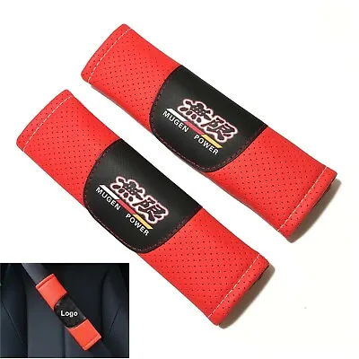 2Pcs JDM Mugen Red Leather Look Car Seat Belt Covers Shoulder Pads Cushion • $11.99