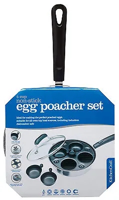 KitchenCraft Induction 4 Cup Poached Egg Non Stick 21cm Poaching Poacher Pan • £23.50