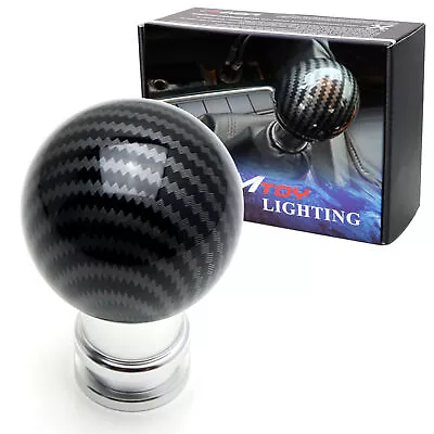 Carbon Fiber Pattern Ball Gear Shift Knob W/ Silver Base Universal Fit 5 6 Speed • $12.59