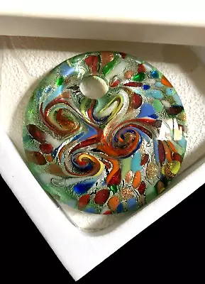 Large Rainbow Murano Pendant-round 50 Mm Beading For Crafts And Jewellery Making • £3.85