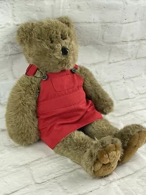 Build A Bear 17” Teddy Bear Brown Plush Stuffed Animal Red Overall Jumper Dress • $20.66