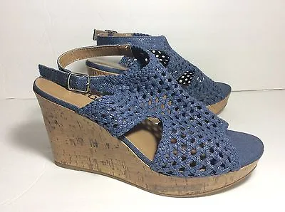 Mudd Festival Denim Wedges Platform Sandal Shoes Open Toes Sz.10M • $20.99