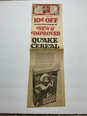 1969 Quaker INTRODUCING COWBOY QUAKE Newspaper Ad Cereal Box • $30